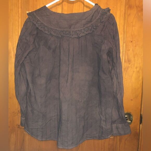 147. Zara Cottagecore Lace Trim Blouse - Dark Brown - Picture 4 of 4